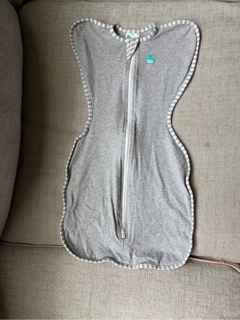 Love to Dream Gray Stretchy Swaddle with Teal Logo